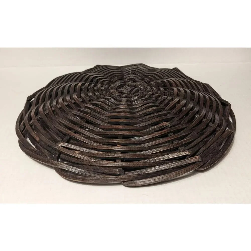 Vintage BENT WOOD Shallow Brown Wicker Basket 14.5